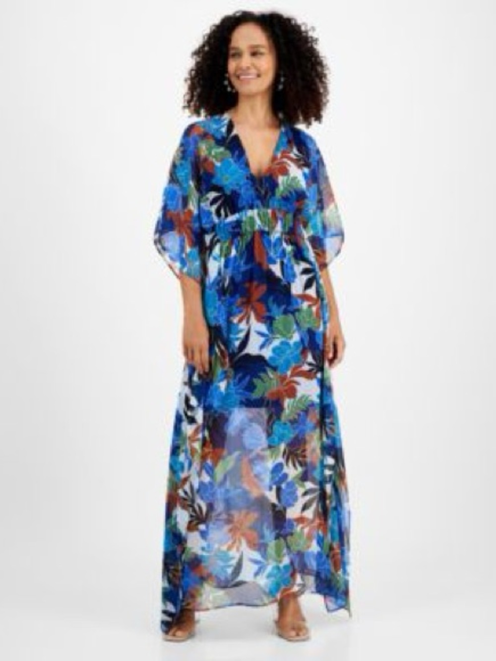 Floral Blue V-Neck Maxi Dress